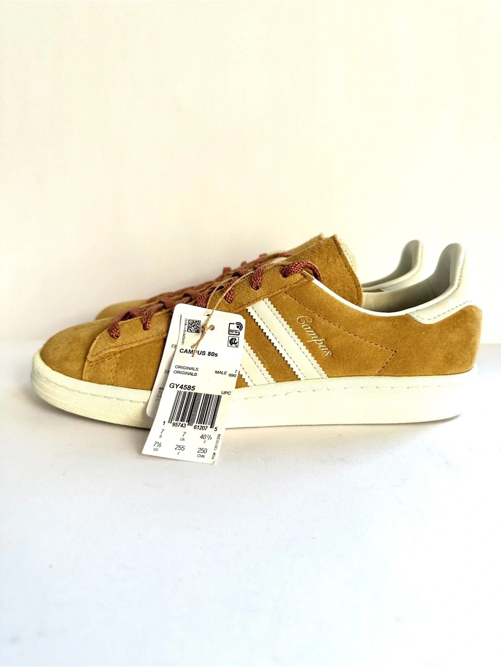 ADIDAS MEN CAMPUS 80s MESA GOLDEN BROWN/WHITE/OFF WHITE SNEAKERS RARE NEW Sz7.5